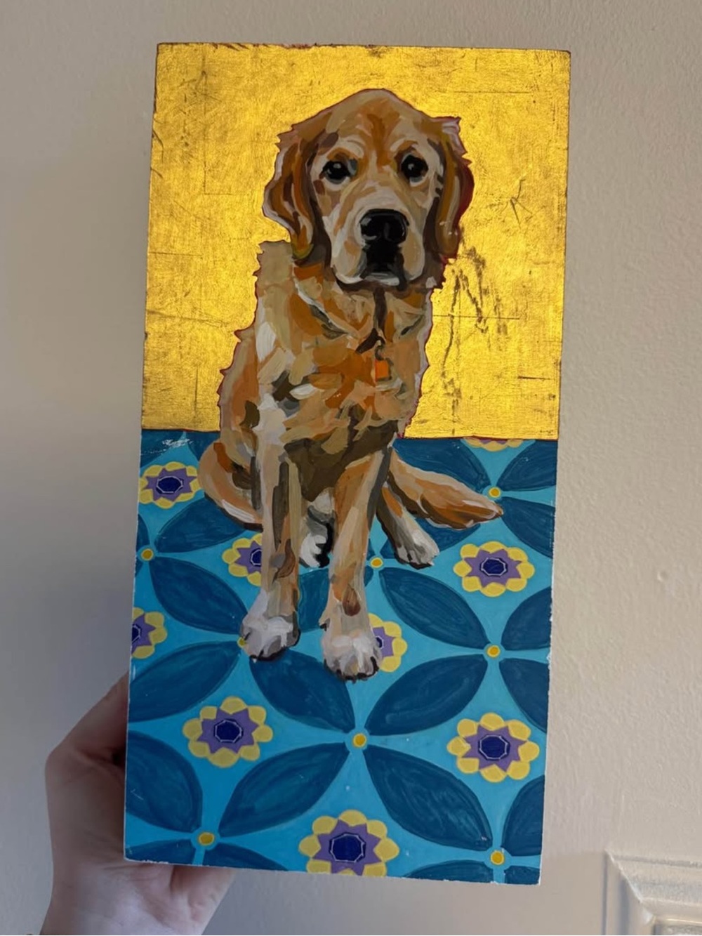 Ann Hartley “Marklee” Golden Retriever Dog 6x12 Wood Hand Painted Picture Art